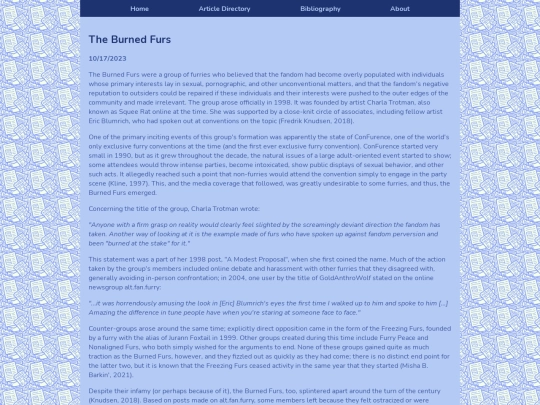 Article Directory/Articles/burnedfurs screenshot