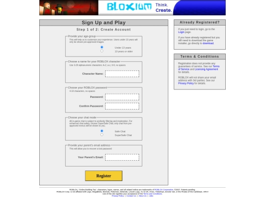 bloxium/Login/New screenshot