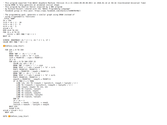 sample_programs/DRAW Conical Shape.prod.bas screenshot