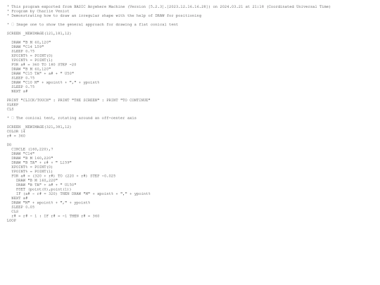 sample_programs/DRAW Flat Conical Tent.prod.bas screenshot