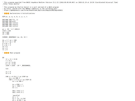 sample_programs/Klein Bottle Wireframe.prod.bas screenshot
