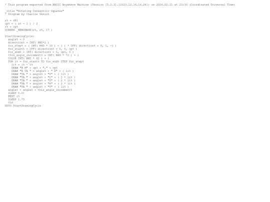 sample_programs/Rotating Concentric Squares.prod.bas screenshot
