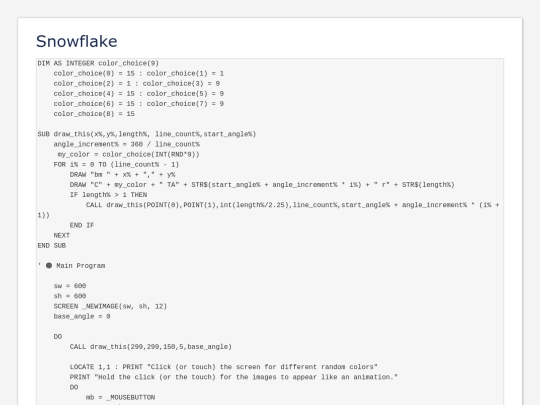 sample_programs/Snowflake.prod.bas screenshot