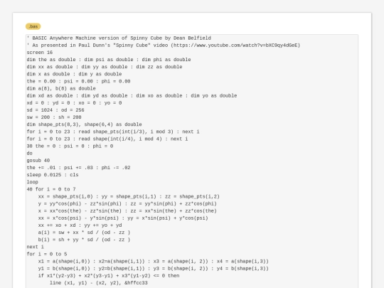 sample_programs/Spinny Cube.BAS screenshot