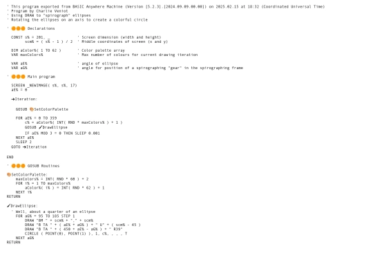 sample_programs/Spirographed ellipses for colorful circle.prod.bas screenshot