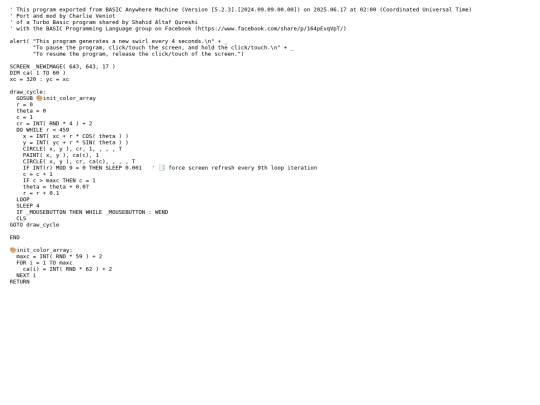 sample_programs/Swirl of Orbs.prod.bas screenshot