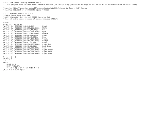 sample_programs/VicIIishColorTheme.prod.bas screenshot