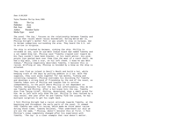 essay/ReadingLogTheCay screenshot