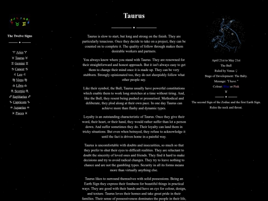 zodiac/taurus screenshot