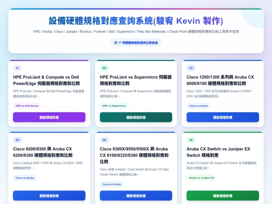 設備規格對應/設備硬體規格對應查詢系統 screenshot