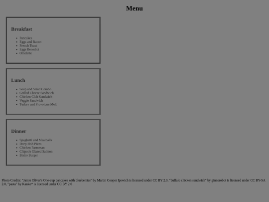 menu screenshot