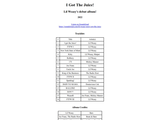 pages/discography/weasy/igotthejuice screenshot
