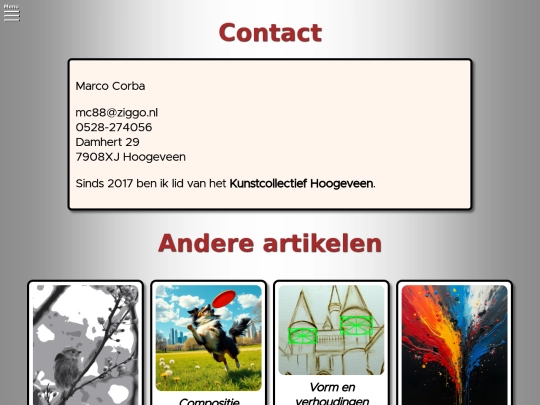 Artikelen/Site-info/Contact screenshot