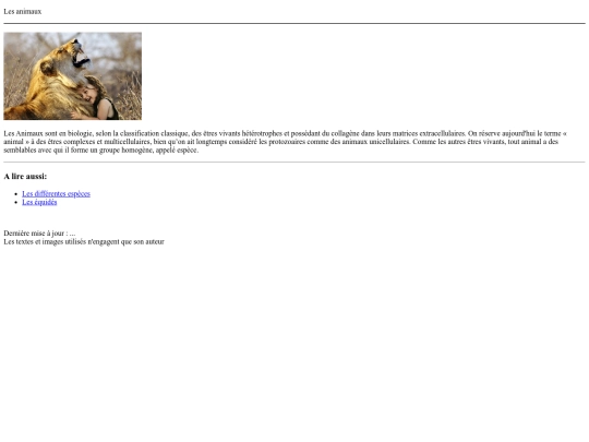 page web/animaux screenshot
