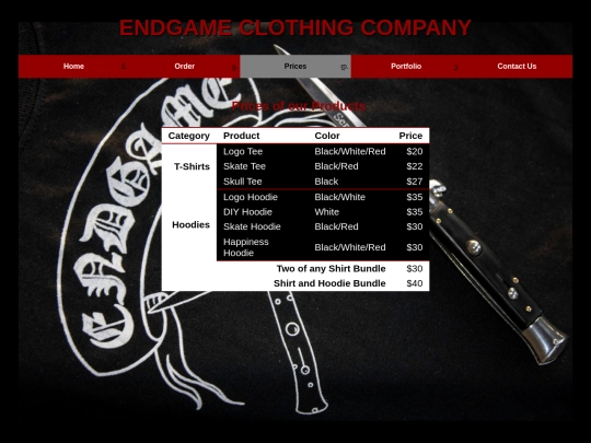 prices screenshot