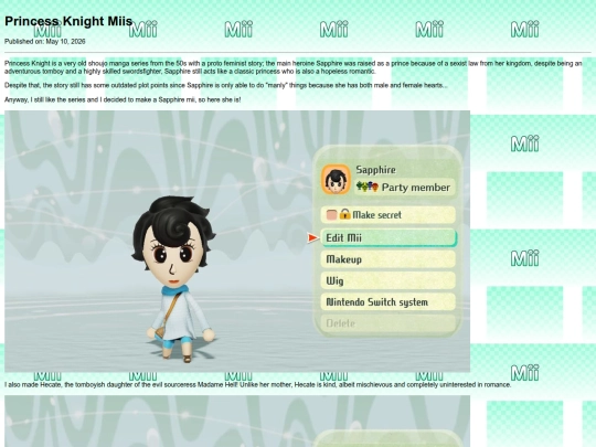 Princess Knight miis screenshot