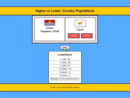 higherorlower screenshot
