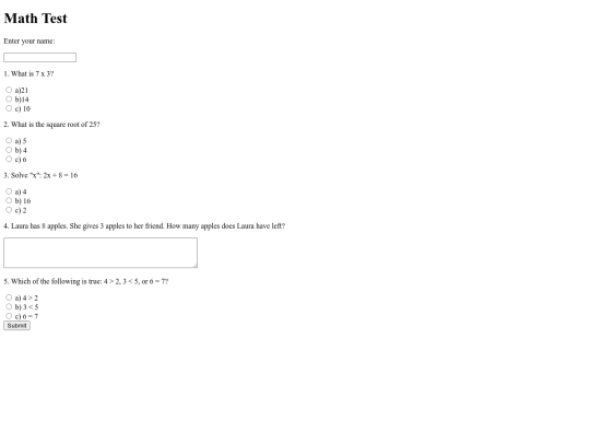 Math-test screenshot