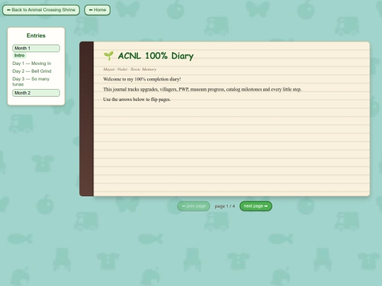 shrines/animalcrossing/100/diary screenshot