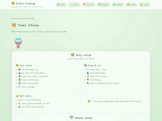 shrines/animalcrossing/cityfolk/chores screenshot