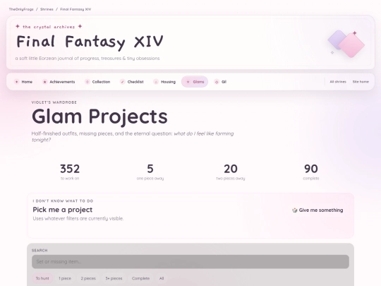 shrines/finalfantasyxiv/glams/projects screenshot