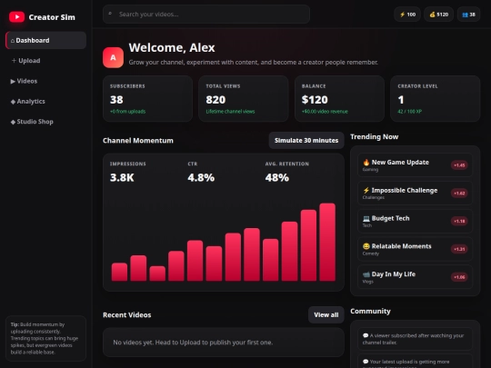 youtube_creator_sim screenshot
