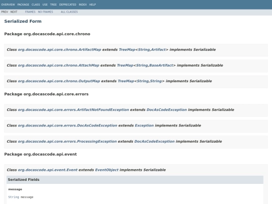 docascode/javadoc/4.0.1/serialized-form screenshot