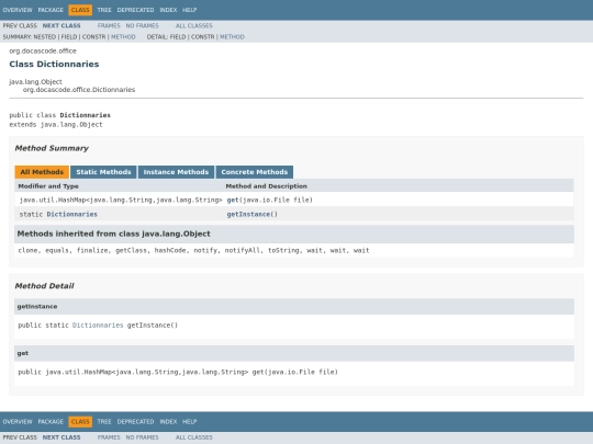 feature/publish/javadoc/org/docascode/office/Dictionnaries screenshot