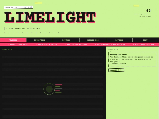 limelight_zine_homepage screenshot