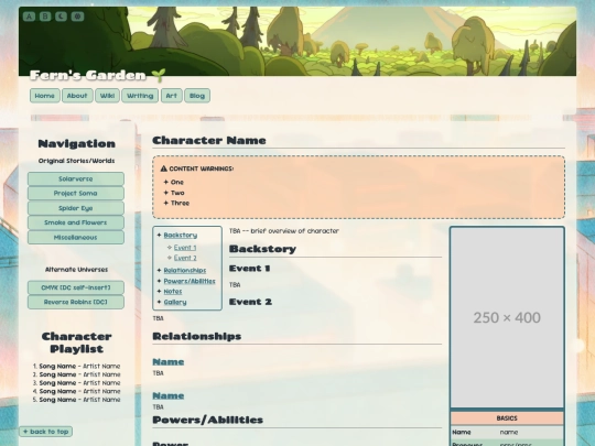 page templates/charabase screenshot
