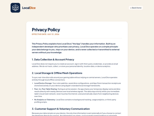 local-dice-privacy-policy screenshot
