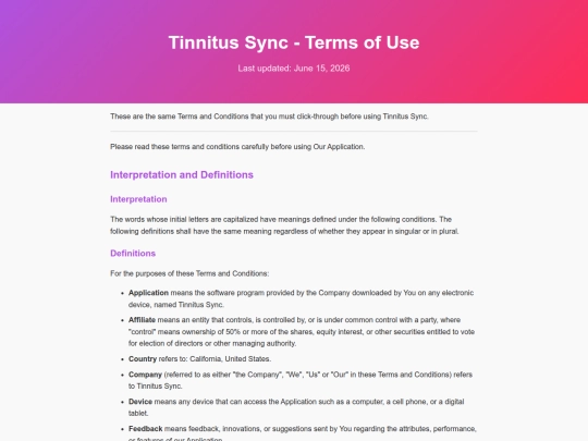 tinnitus-sync-terms-of-use screenshot