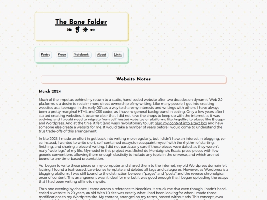 prose/websitenotes screenshot