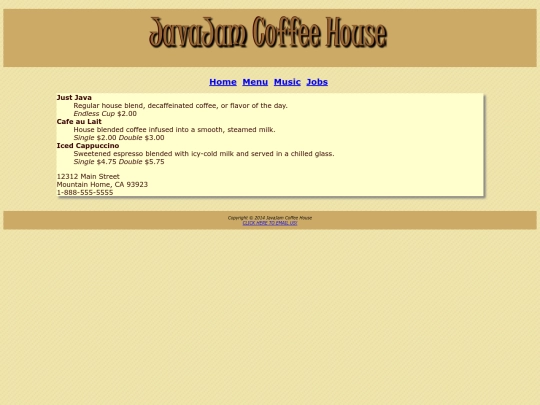 Chapter_04/Case Studies/JavaJam/JavaJam_menu screenshot