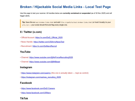 links screenshot