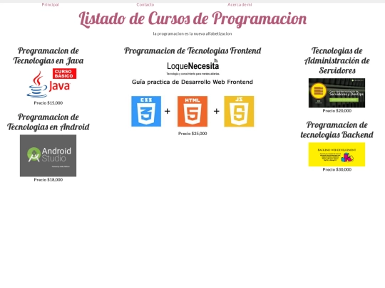 Cursos/menu screenshot