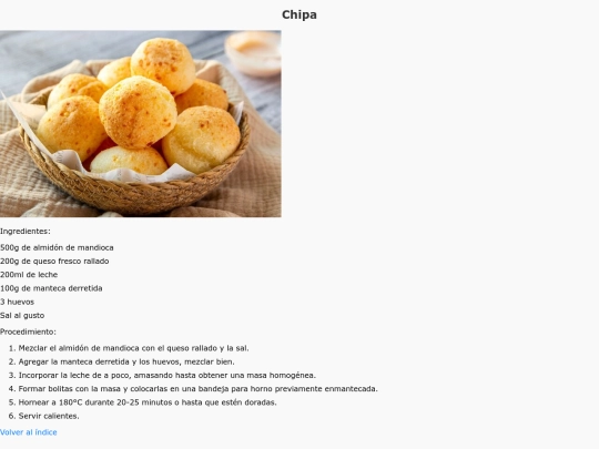 recetario/chipa screenshot