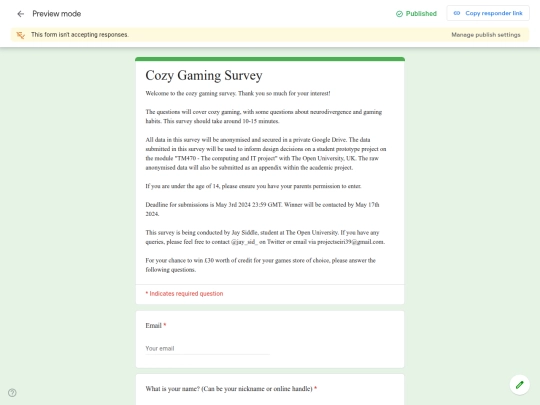 Cozy Gaming Survey screenshot
