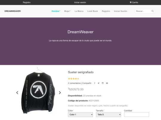 dreamweaver/producto screenshot