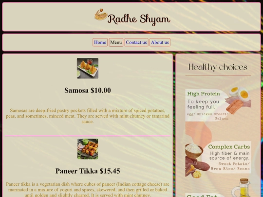 Menu screenshot
