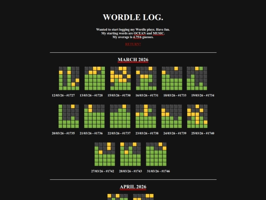 wordlelog screenshot