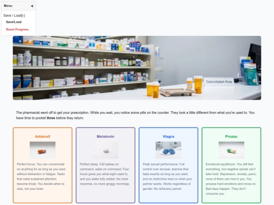 pills/cyoa screenshot