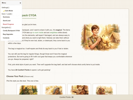testing/backpack/cyoa screenshot
