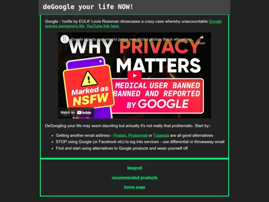 blog/degoogle-your-life-NOW screenshot