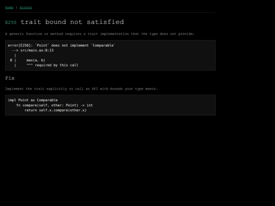 axon/errors/E250 screenshot