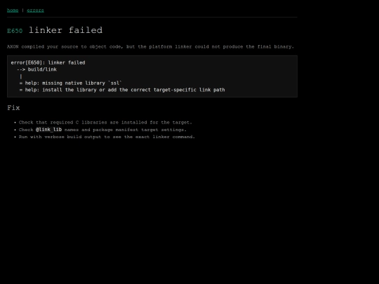 axon/errors/E650 screenshot