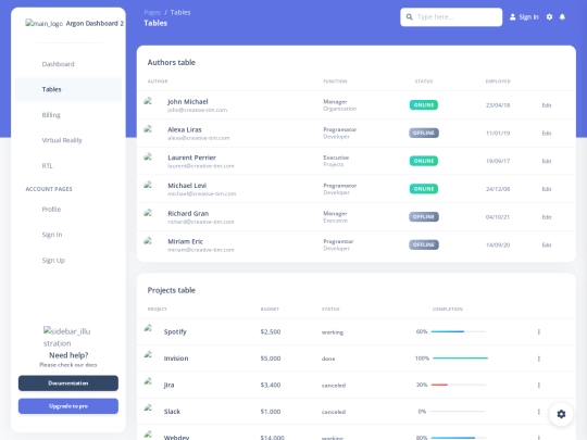 pages/tables screenshot