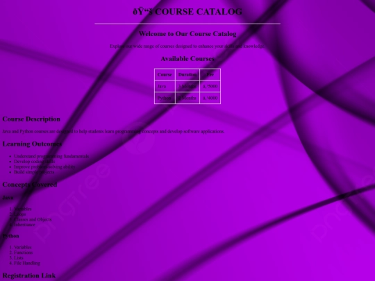 HTML/Couse catalog screenshot