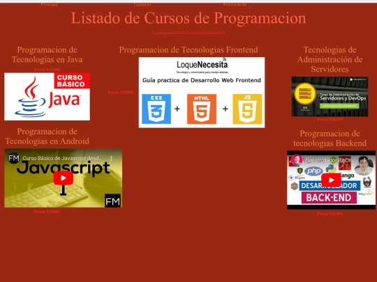 proyecto cursos/menu screenshot