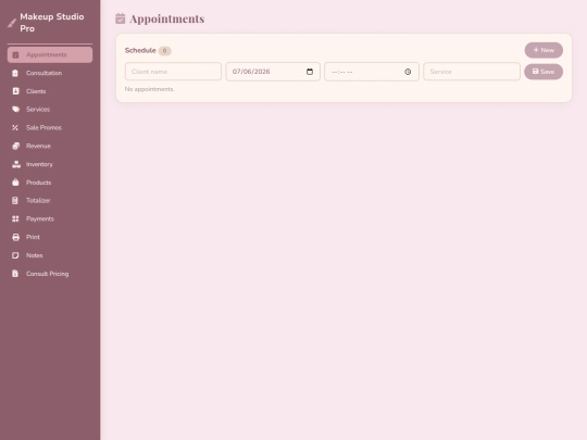 SALON STUDIO PRO MANAGEMENT/Makeup-Pro-Studio-index screenshot